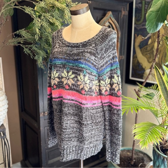 American Eagle Wool Blend Fair Isle Gray Base Sweater - Picture 5 of 14